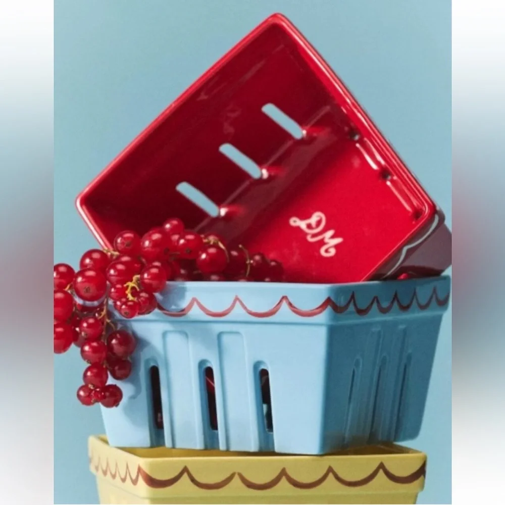 Anthropologie Set of TWO! Damson Madder Ceramic Berry Baskets - RED